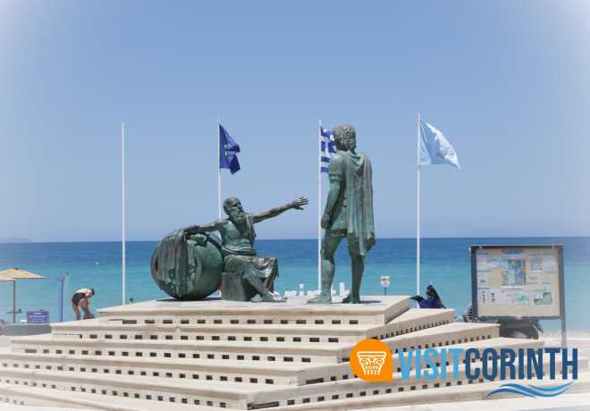 Άγαλμα Διογένη και Μεγάλου Αλεξάνδρου | Παραλία Καλάμια, Κόρινθο