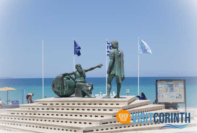 Άγαλμα Διογένη και Μεγάλου Αλεξάνδρου | Παραλία Καλάμια, Κόρινθο