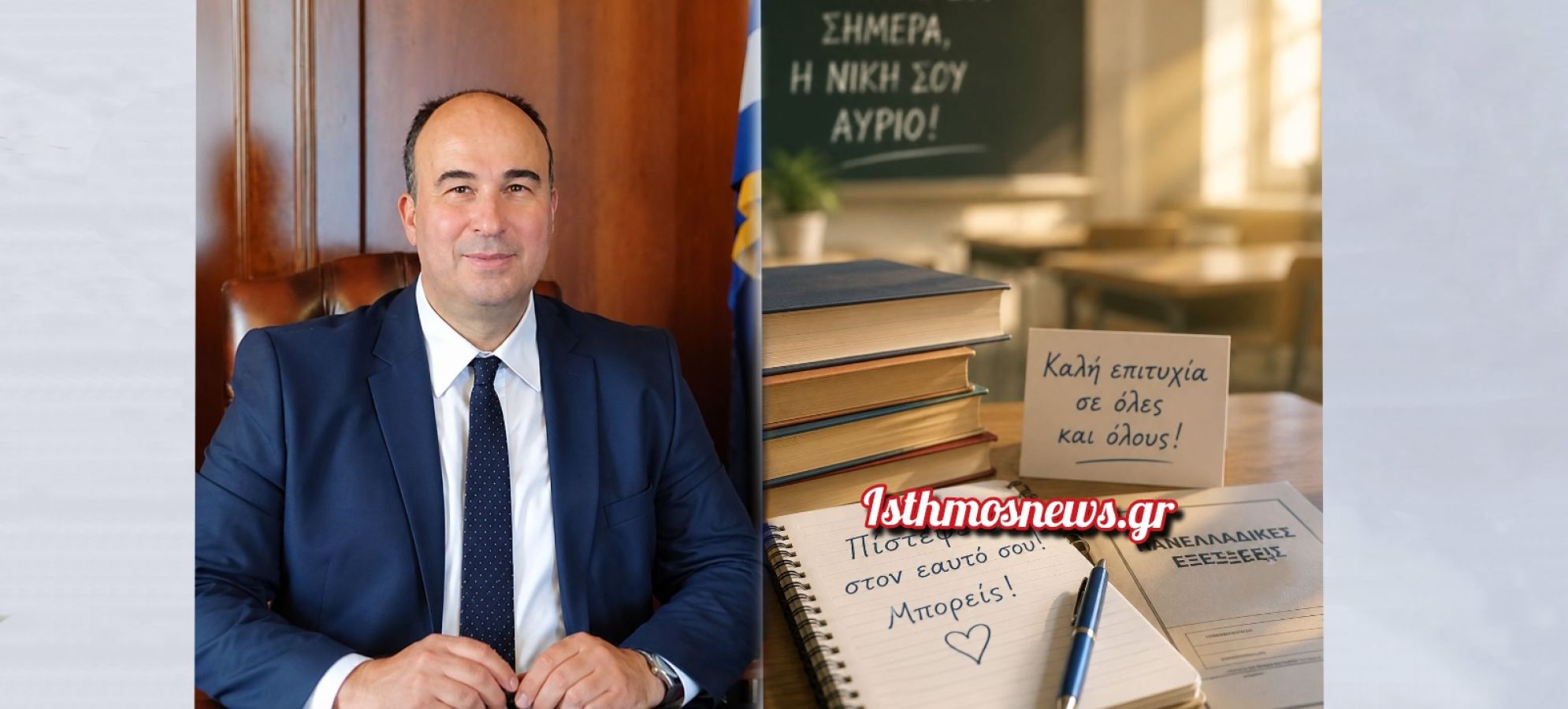 Μήνυμα του Αντιπεριφερειάρχη Κορινθίας Αναστάσιου Γκιολή για τις Πανελλαδικές Εξετάσεις