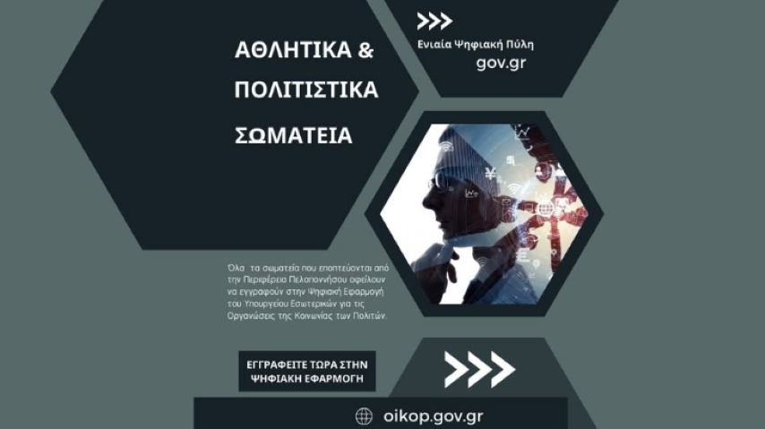 Εγγραφή των Αθλητικών και Πολιτιστικών Φορέων στις βάσεις δεδομένων του Υπουργείου Εσωτερικών.